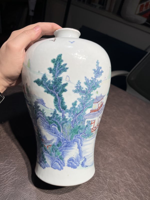 清雍正 安窑斗彩山水图梅瓶 - 图35