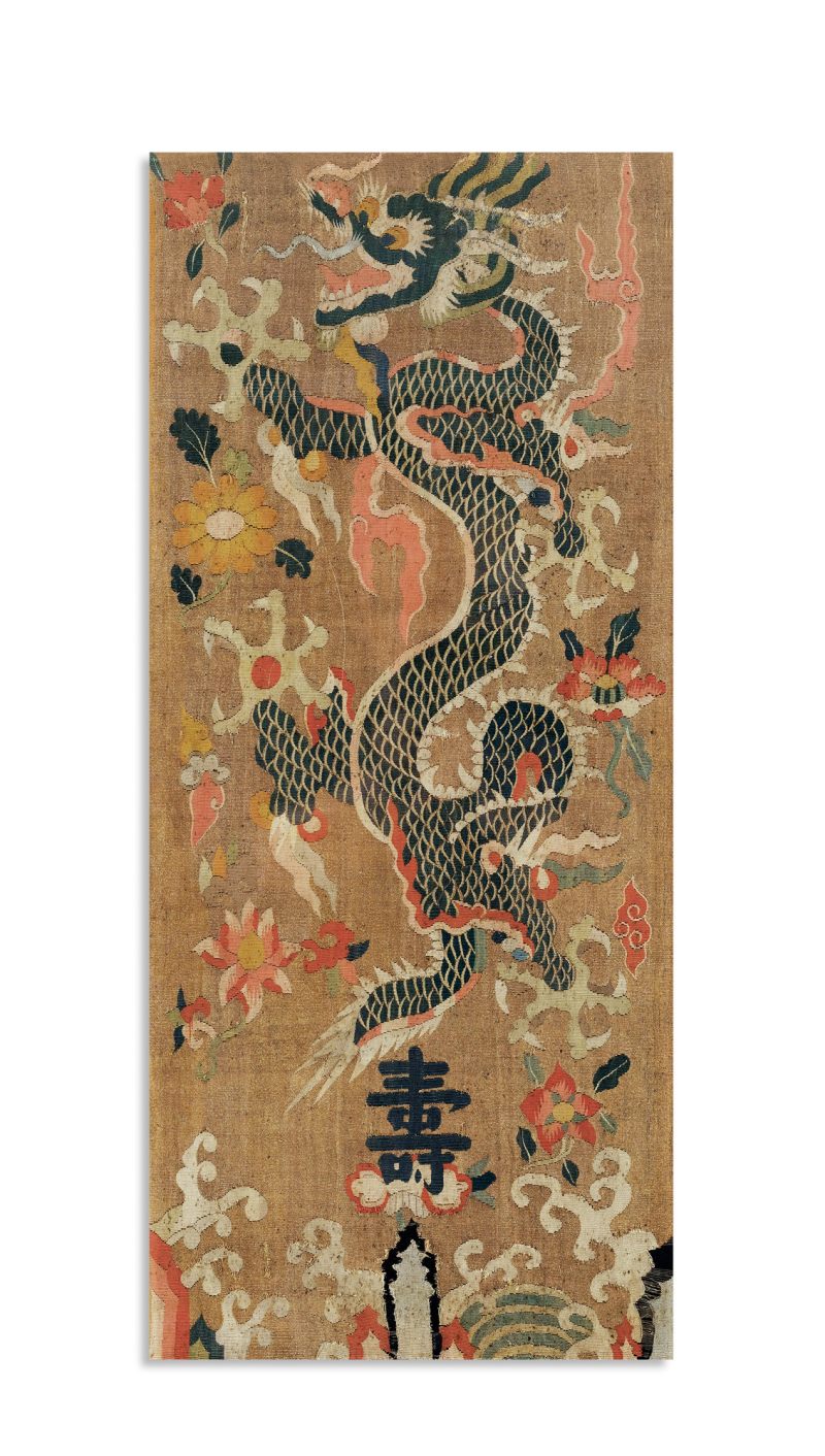 明万历·缂金地寿字云龙绣片