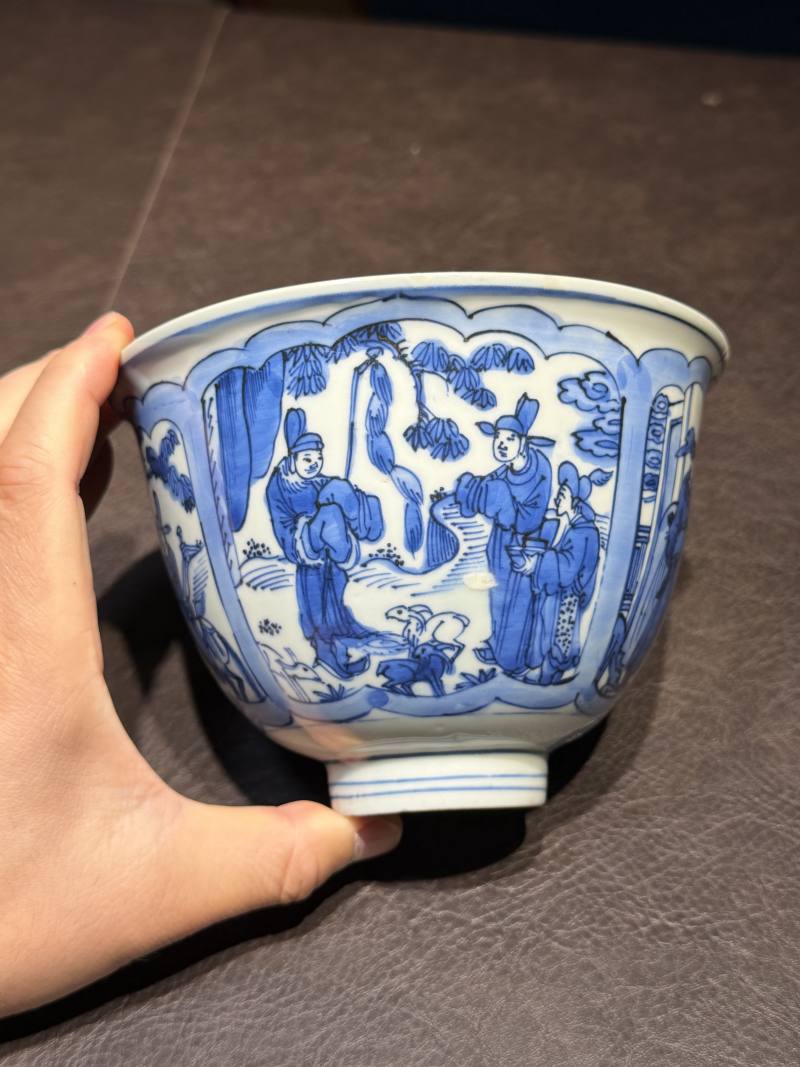 明嘉靖 青花开光人物故事图碗 - 图8