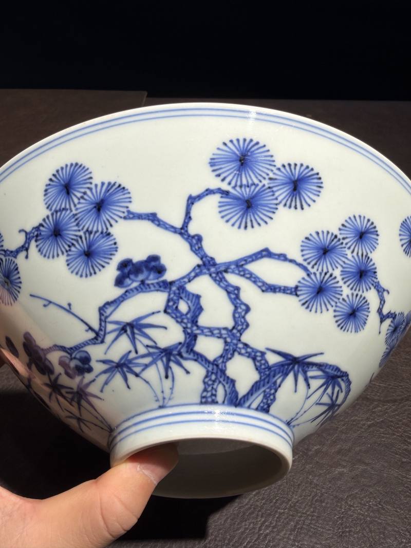 清康熙 仿永乐青花松竹梅斗笠碗 - 图15