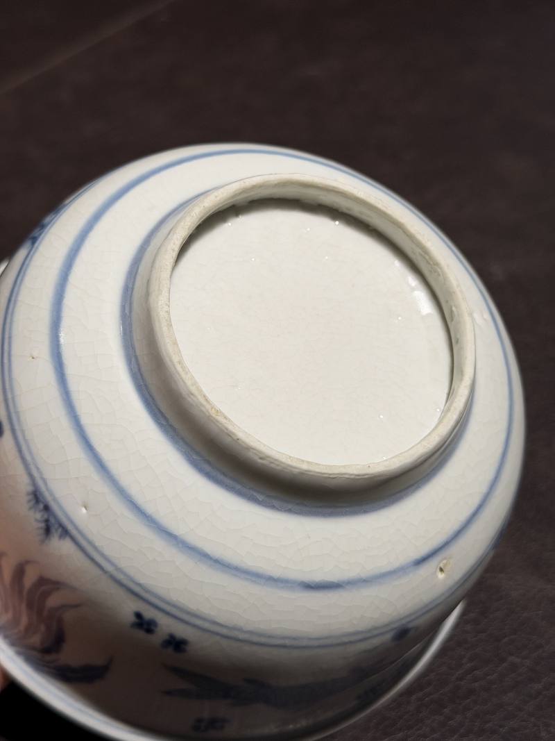 明空白期 青花暗刻海水鱼藻纹碗 - 图13