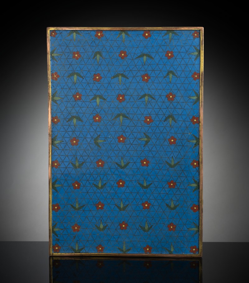 A rare rectangular cloisonné tray with lotus and shou characters - 图3