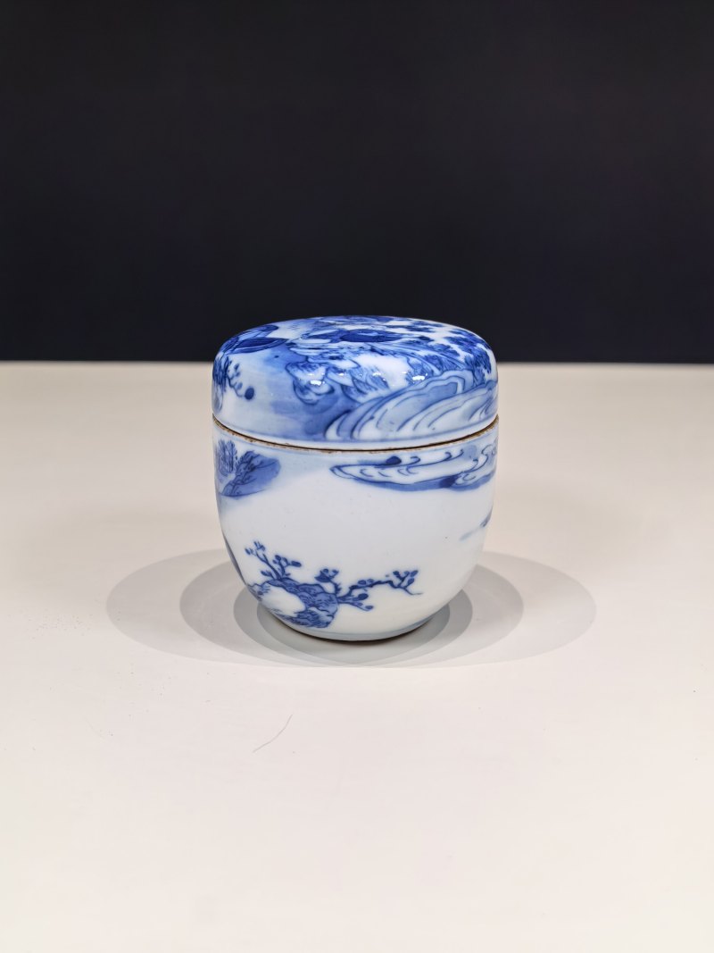 清中晚期 青花“卢仝清玩”烹茶图小茶叶罐 - 图5
