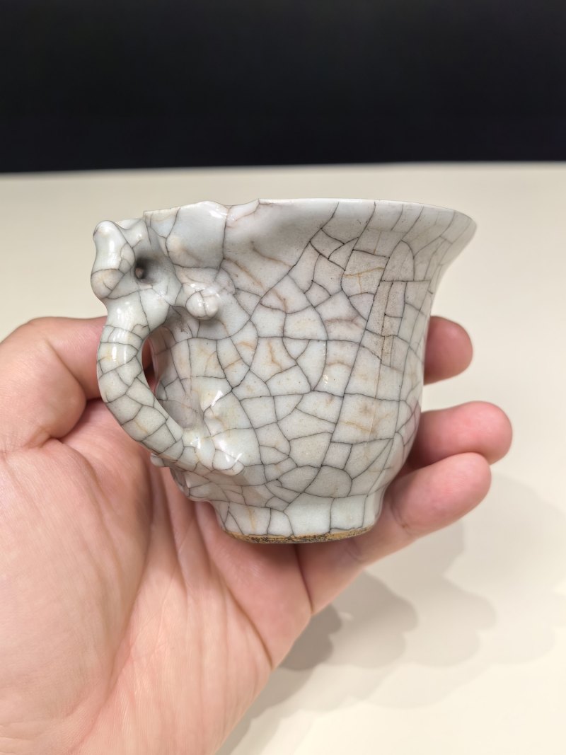 清中期 仿哥釉龙耳杯一对 - 图5