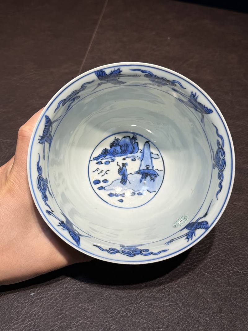 明嘉靖 青花开光人物故事图碗 - 图9