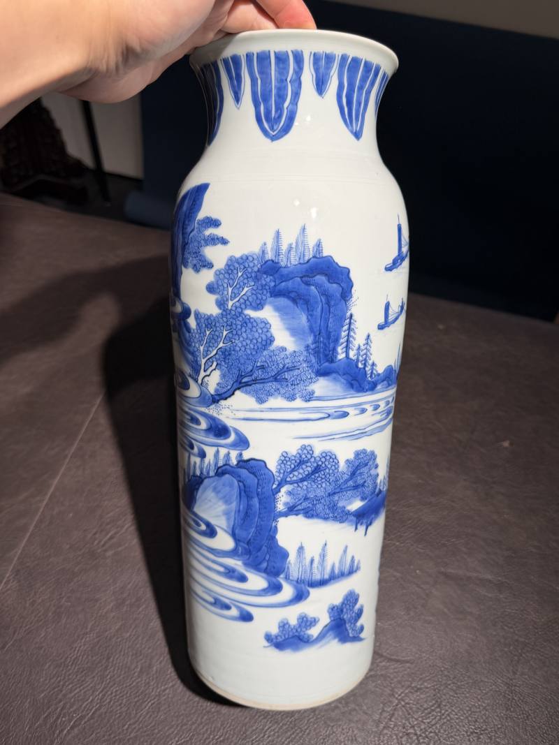 明崇祯 青花江西十景之“徐亭烟柳”图筒瓶 - 图6