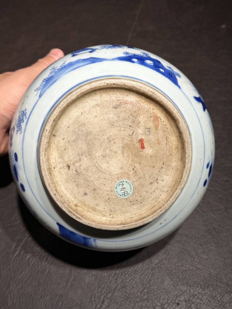 明崇祯 青花“丙吉问牛”人物图钵式炉 - 图11