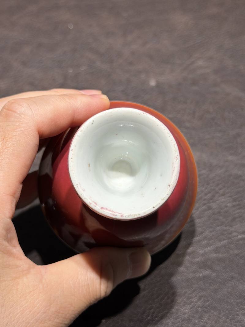 清雍正 胭脂釉高足杯一对（配木座） - 图24
