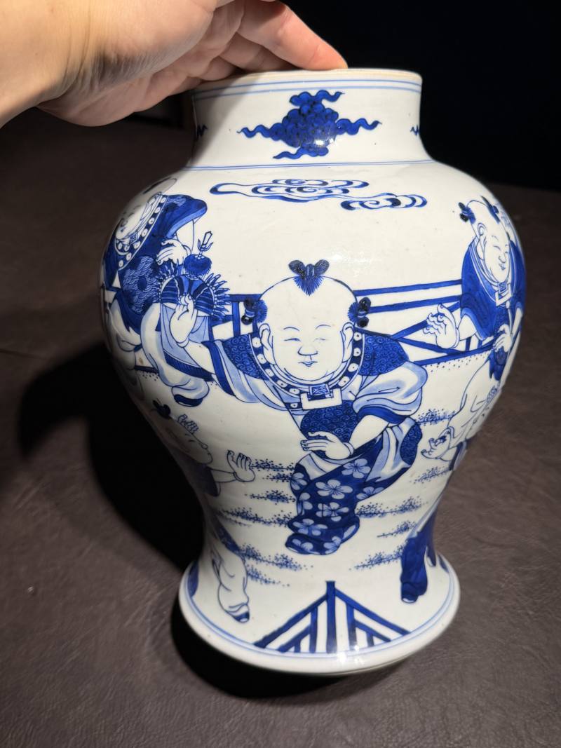 清康熙 青花婴戏图大罐 - 图8