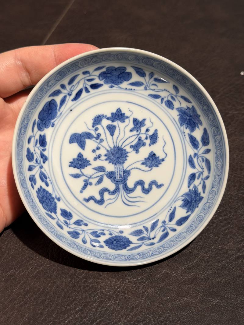 清同治 青花一束莲小盘 - 图10
