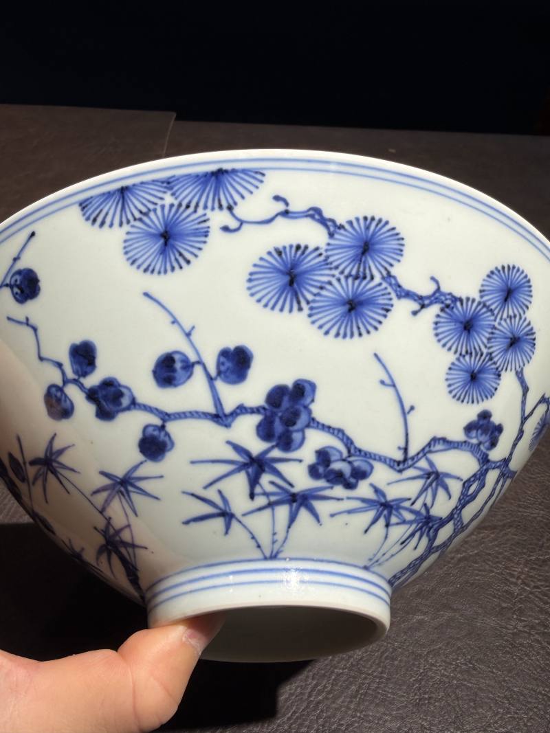 清康熙 仿永乐青花松竹梅斗笠碗 - 图16