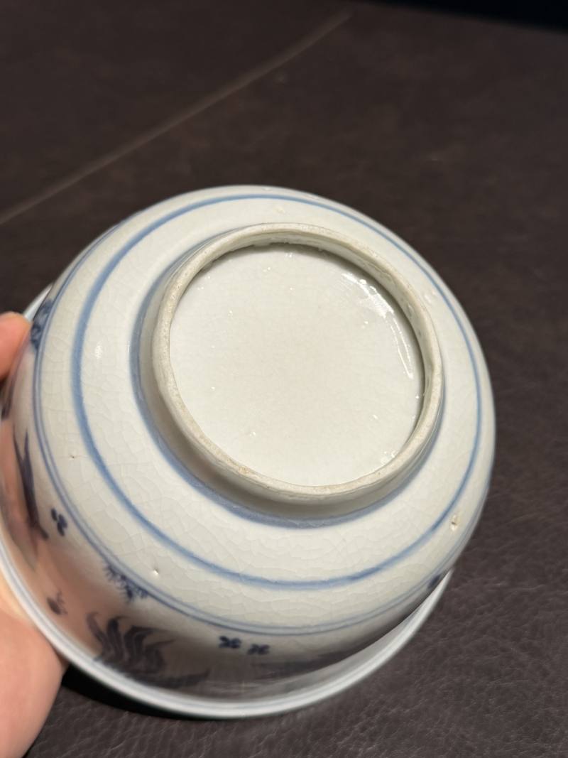 明空白期 青花暗刻海水鱼藻纹碗 - 图14