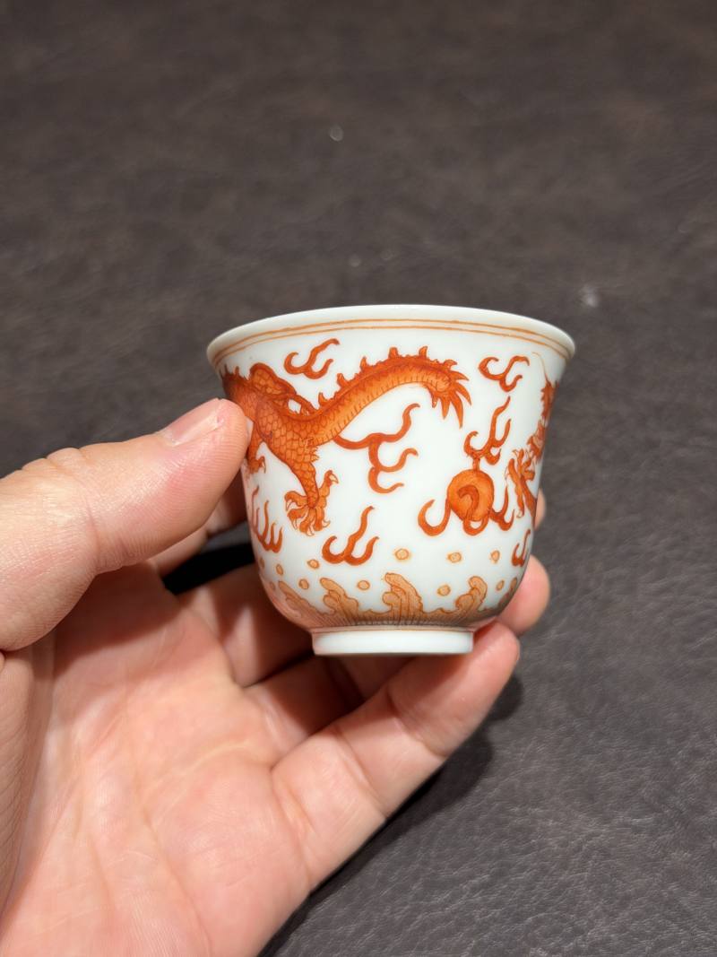 清光绪 矾红龙纹杯一对 - 图18