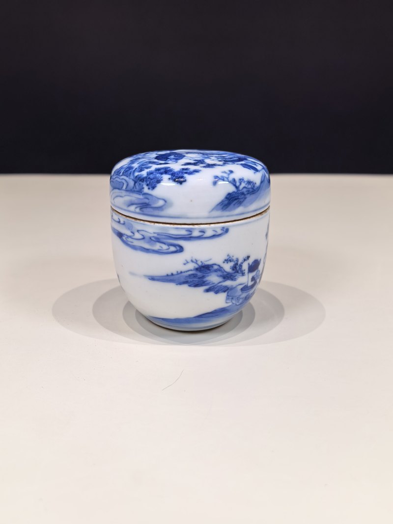 清中晚期 青花“卢仝清玩”烹茶图小茶叶罐 - 图6