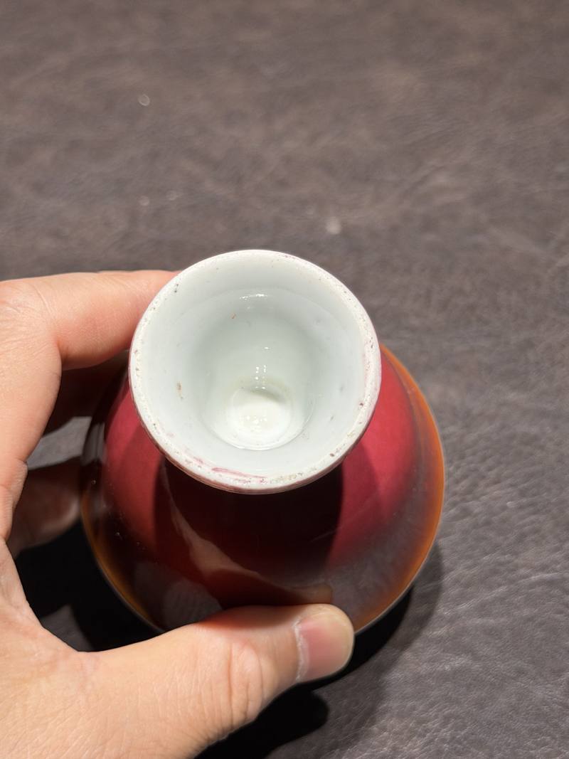 清雍正 胭脂釉高足杯一对（配木座） - 图25
