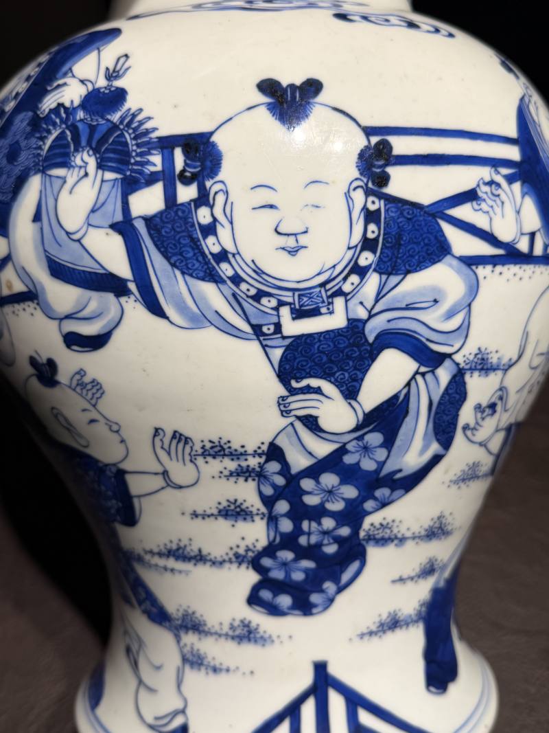 清康熙 青花婴戏图大罐 - 图9