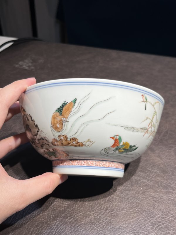 清康熙 五彩荷塘鸳鸯图碗 - 图29