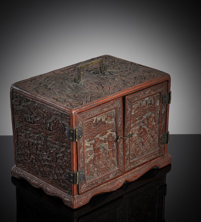A miniature cinnbar lacquer cabinet with three drawers inside - 图3