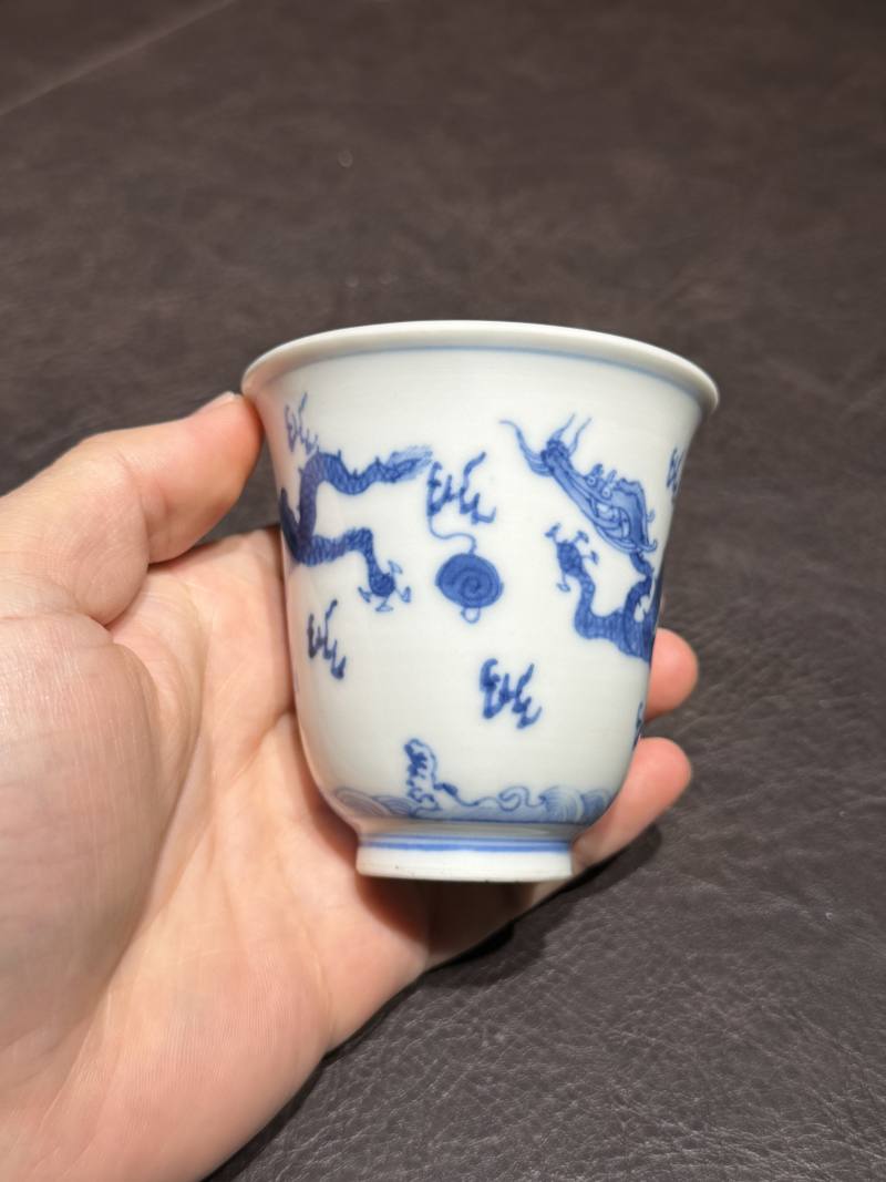 清雍正 青花双龙赶珠纹铃铛杯 - 图20