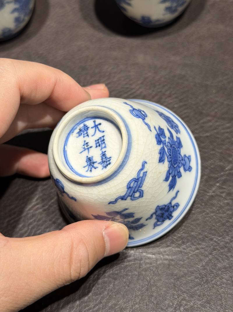 清康熙 青花清供图茶杯（一组六件） - 图10