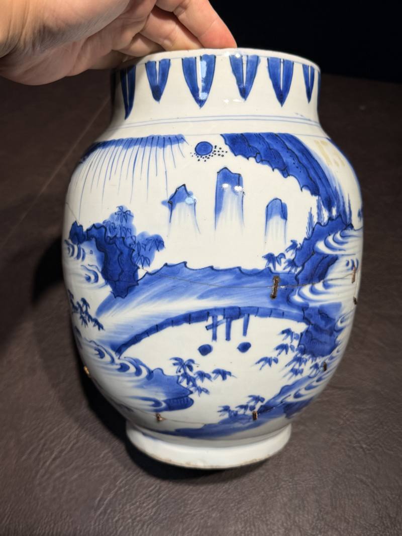 明崇祯 青花高士图莲子罐 - 图10