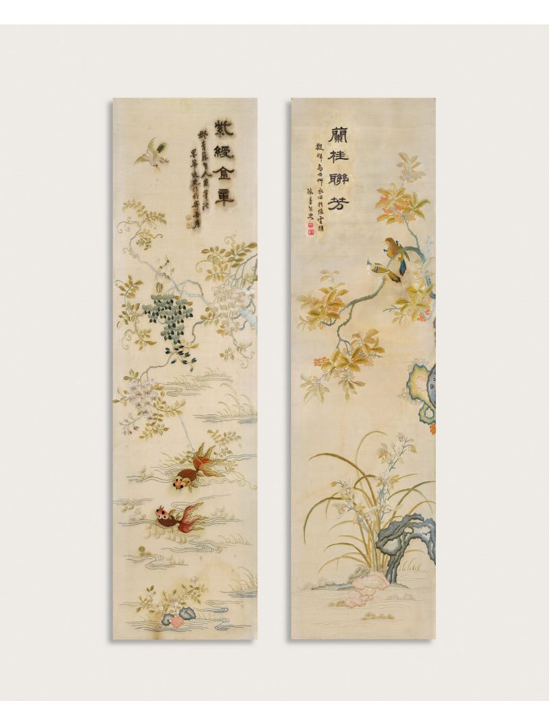 清·名家粤绣挂屏一对