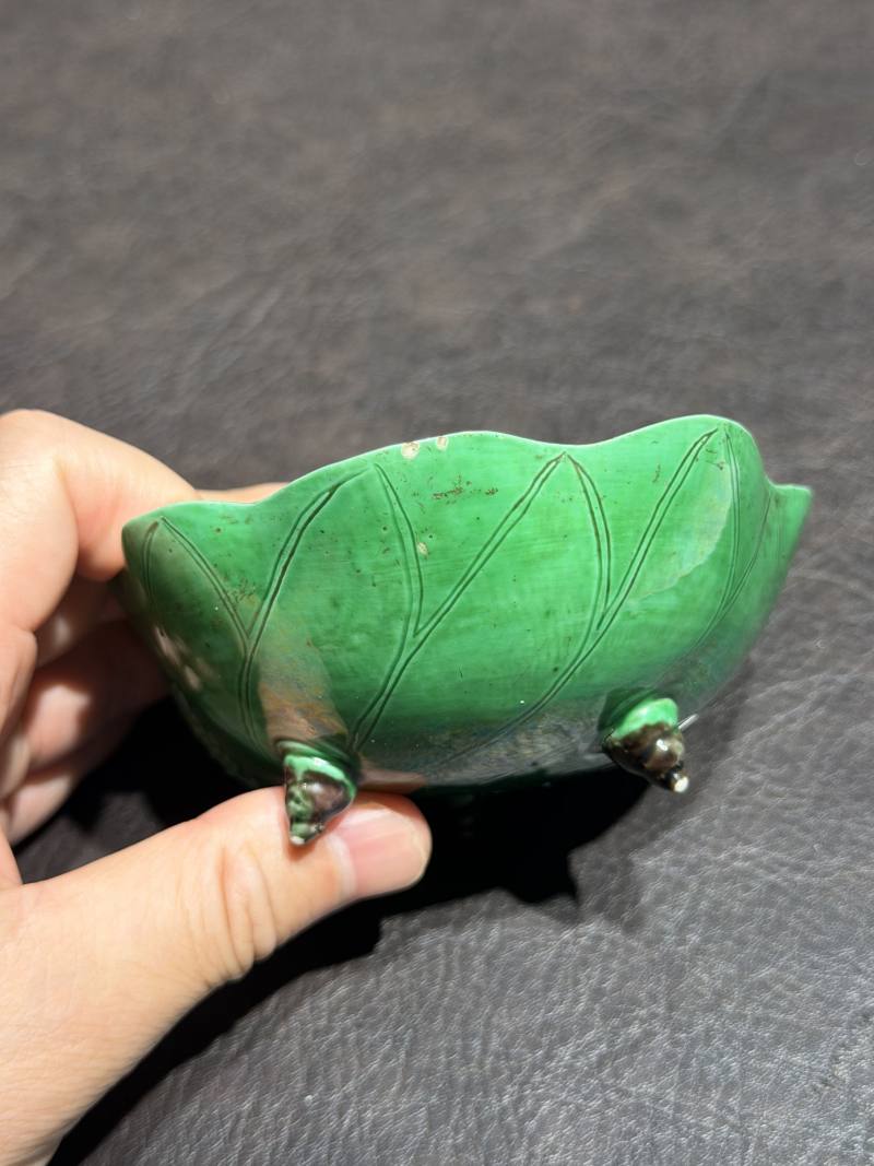清康熙 绿釉荷叶秋操杯一对 - 图10