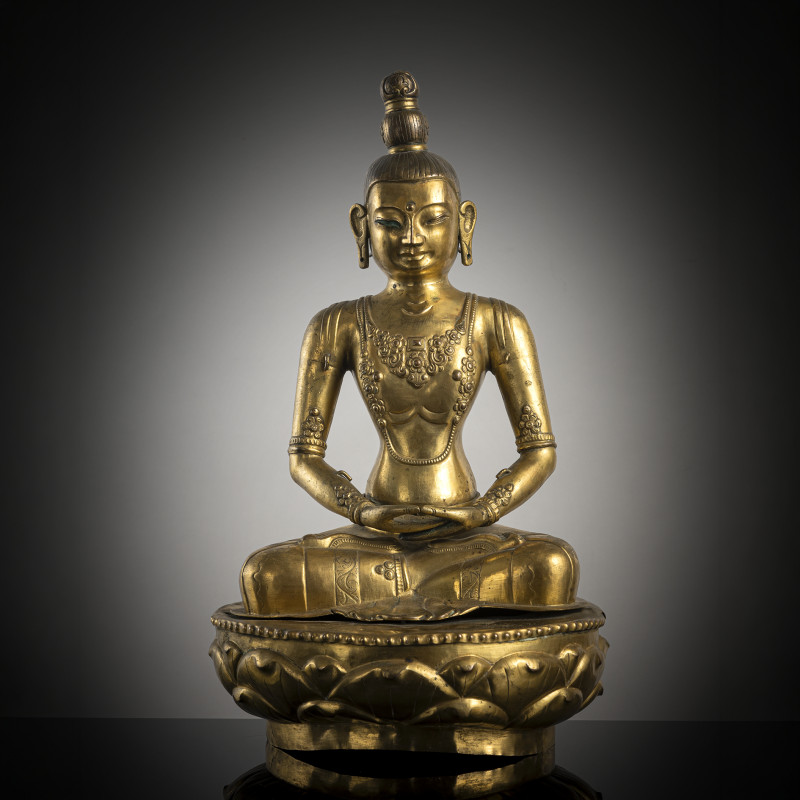 A gilt-repoussé figure of Amitayus