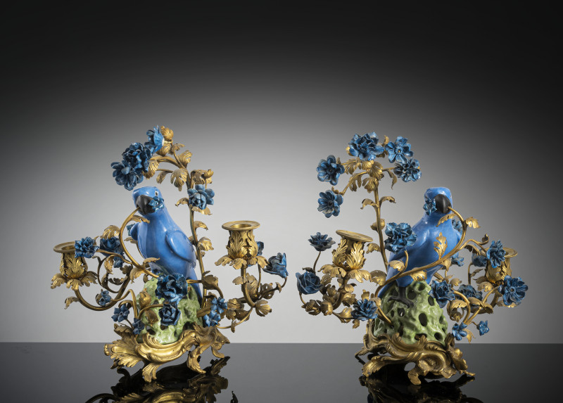 A pair of parrots as candle holders with magnificent mounting - 图2