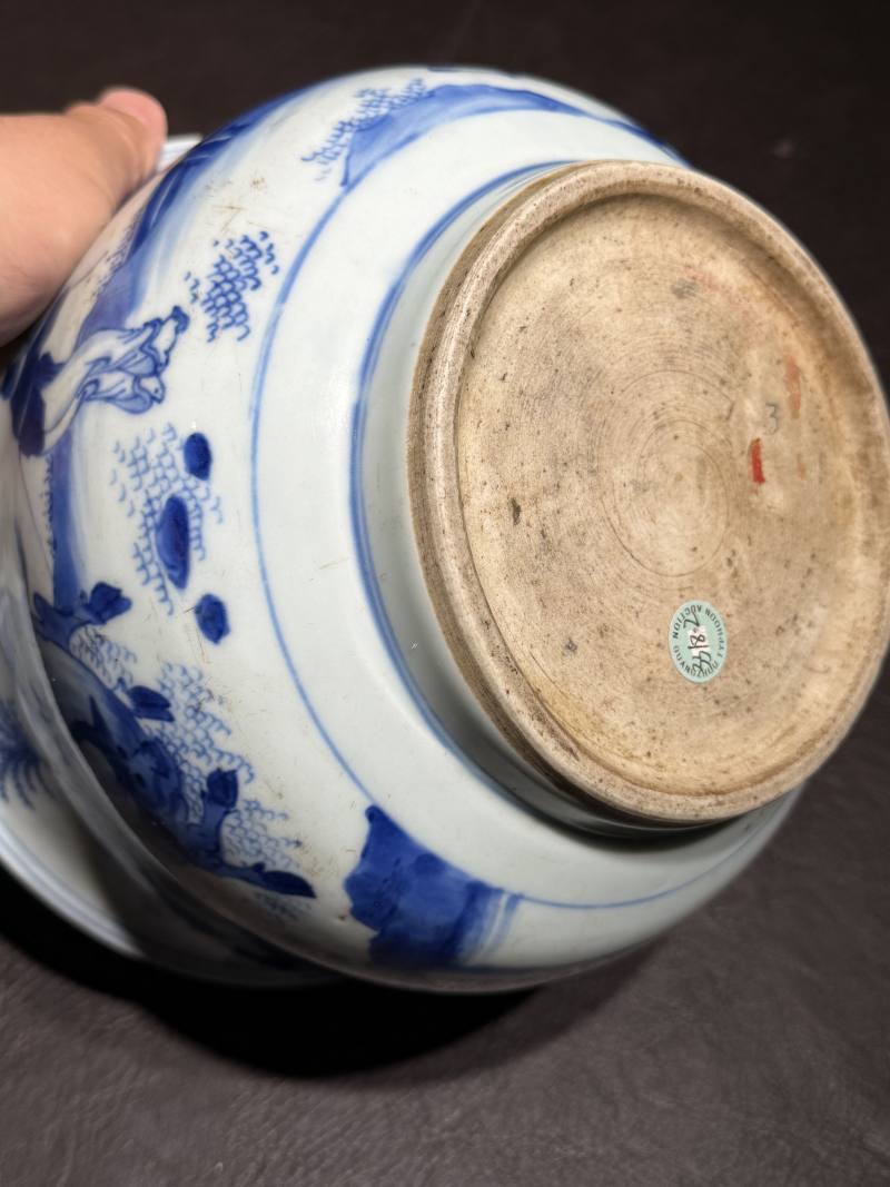明崇祯 青花“丙吉问牛”人物图钵式炉 - 图13