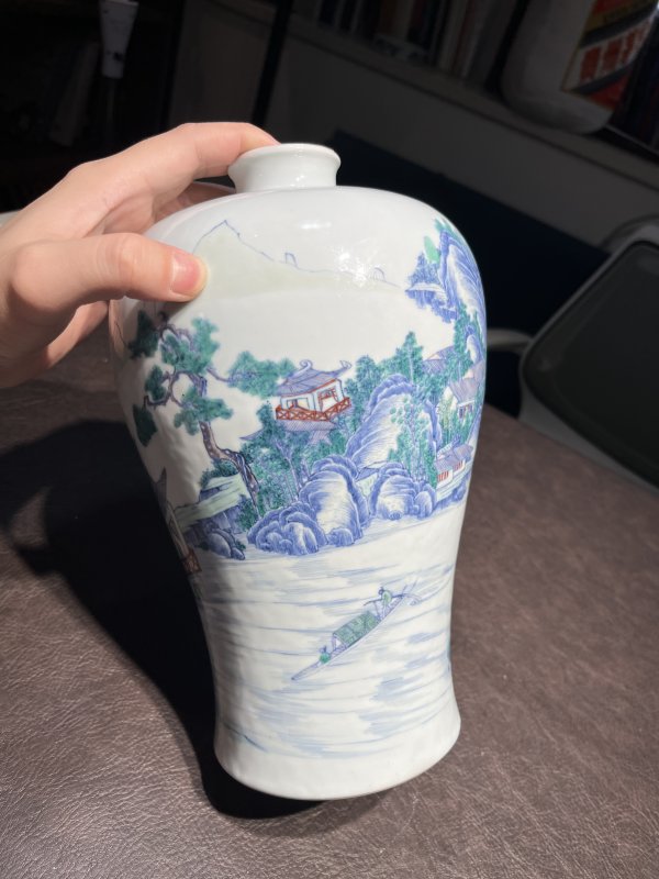 清雍正 安窑斗彩山水图梅瓶 - 图38