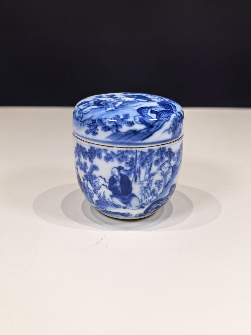 清中晚期 青花“卢仝清玩”烹茶图小茶叶罐 - 图8