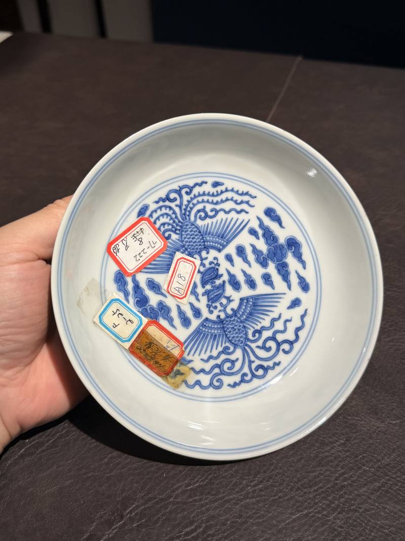 清乾隆 青花对头凤纹盘（老盒） - 图8