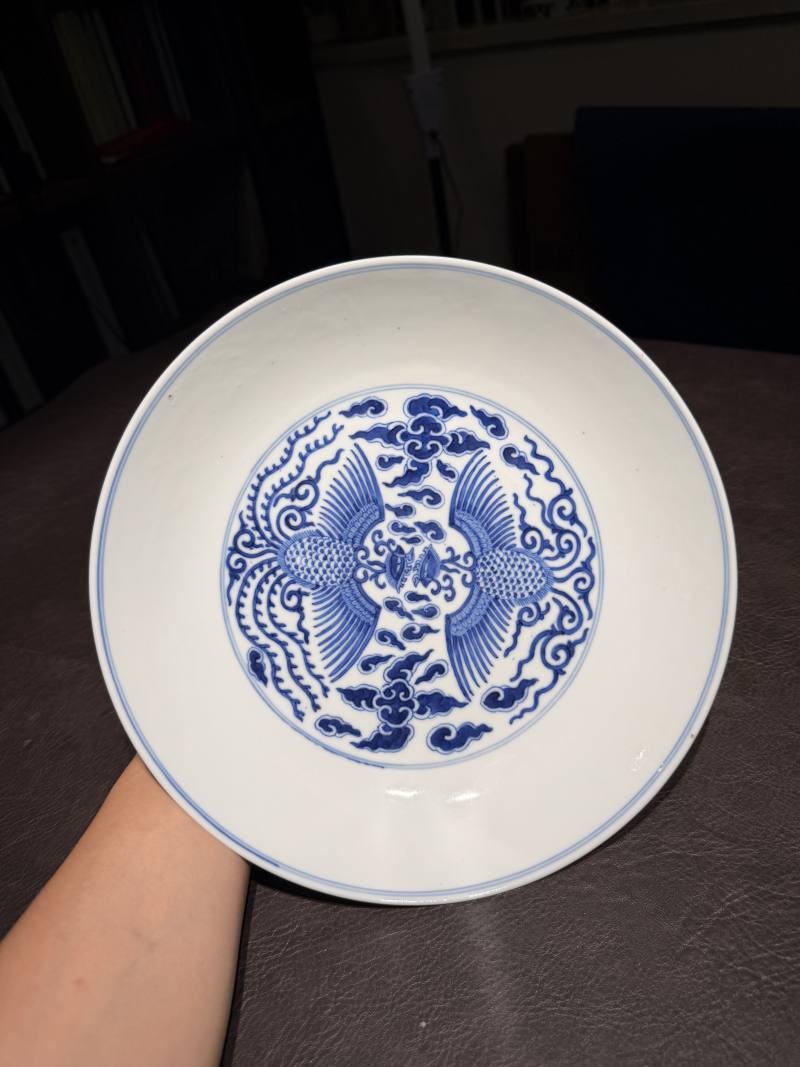 清同治 青花云凤纹盘 - 图5