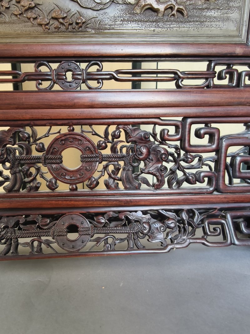 A fine carved Duan stone panel mounted as table screen - 图31