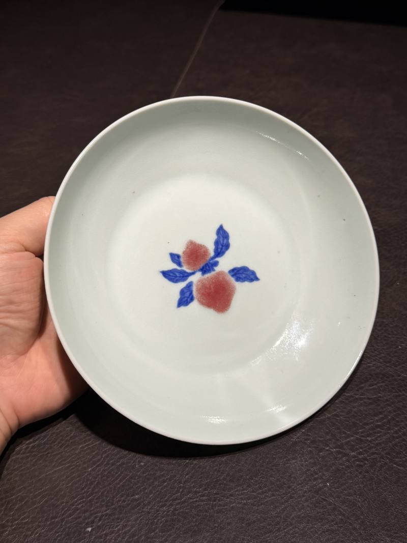 清雍正 安窑青花釉里红瑞果纹盘 - 图14