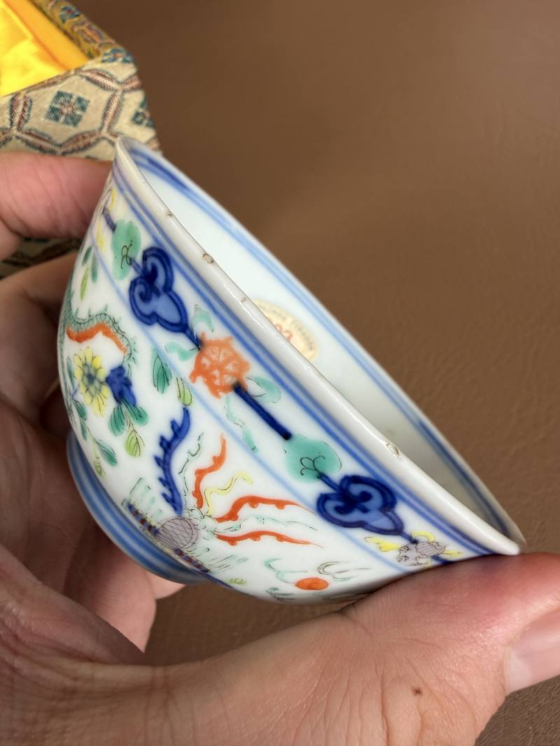 清光绪 青花五彩龙凤纹茶圆一对 - 图29