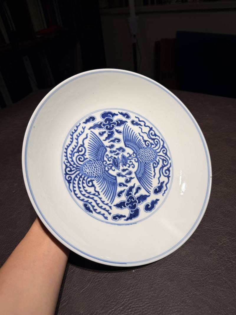清同治 青花云凤纹盘 - 图6