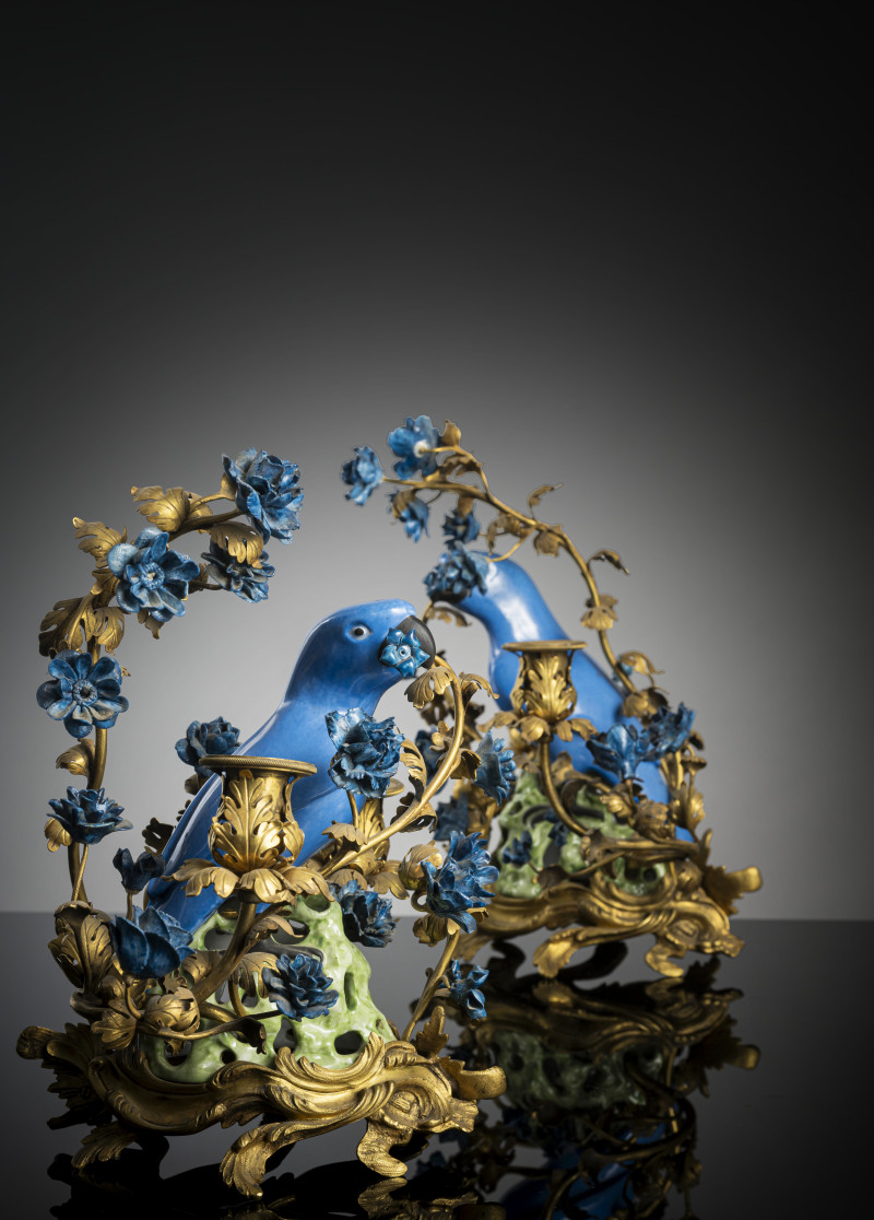 A pair of parrots as candle holders with magnificent mounting - 图4