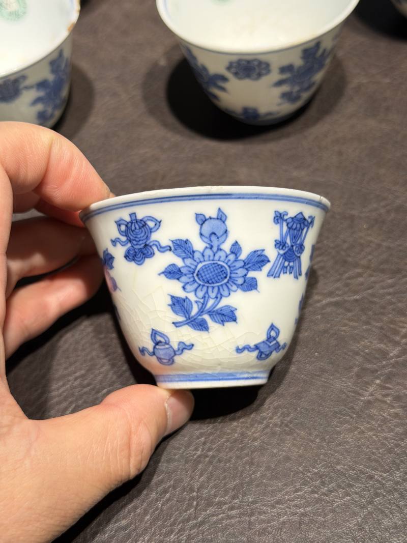 清康熙 青花清供图茶杯（一组六件） - 图3