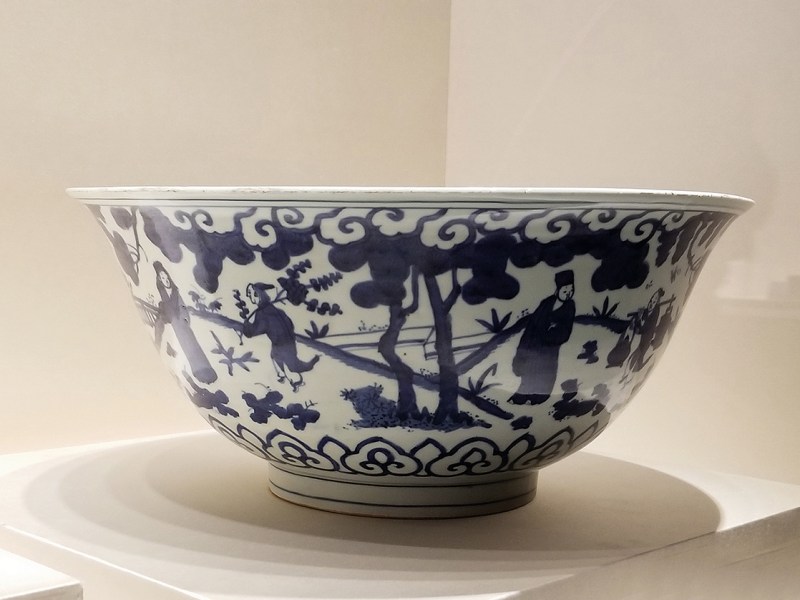 明嘉靖 青花庭院高仕图大碗 - 图7