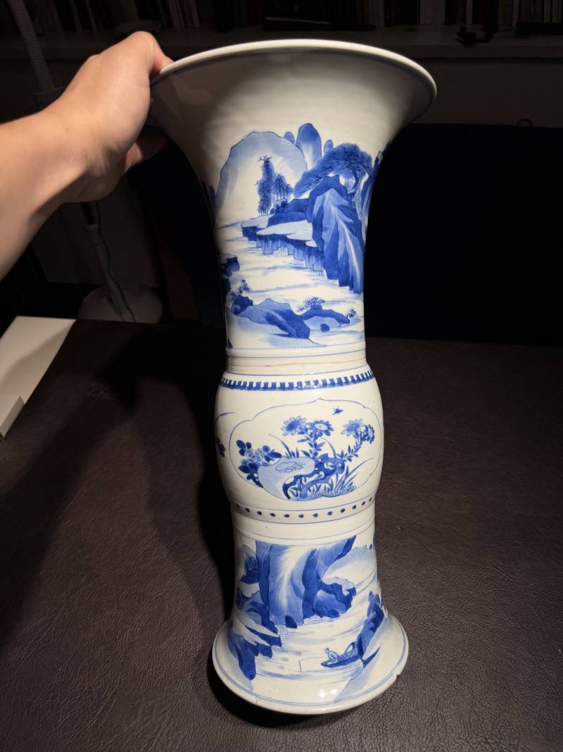 清康熙 青花山水人物故事图花觚 - 图3