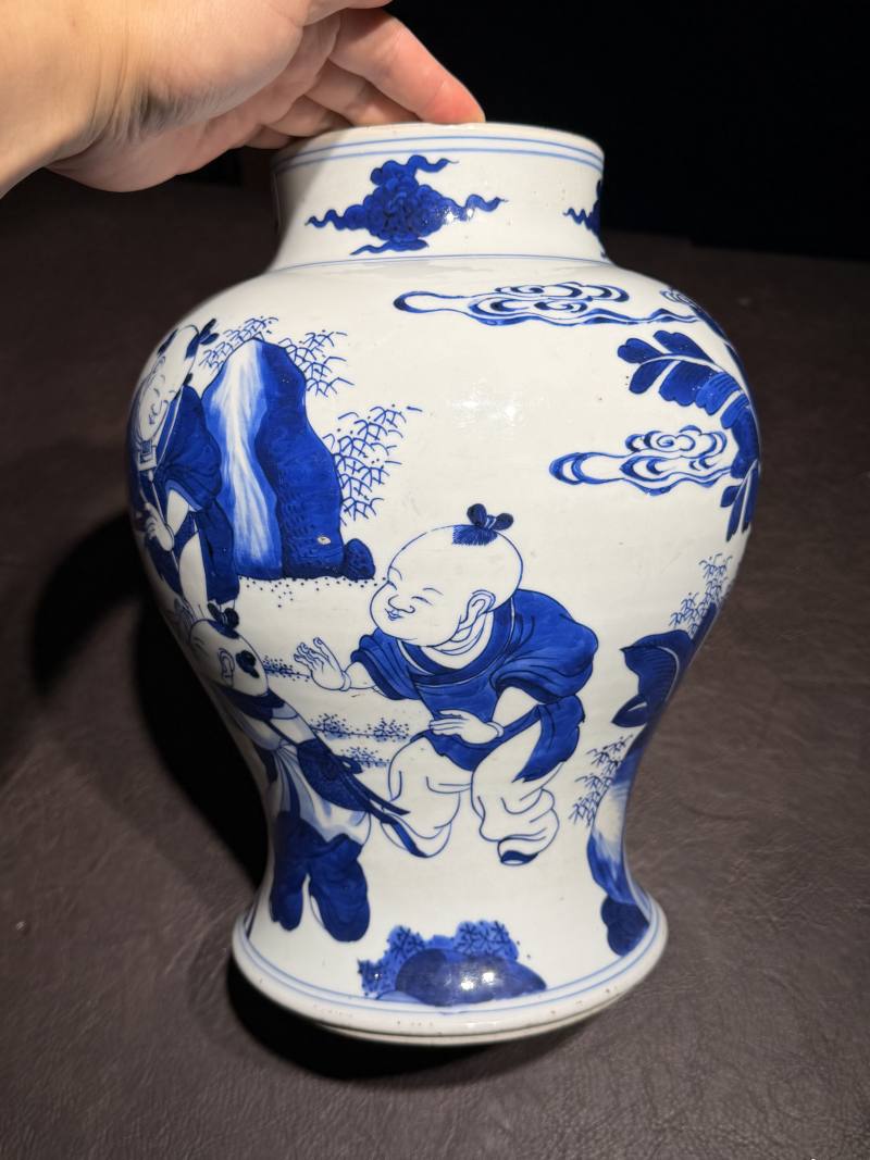 清康熙 青花婴戏图大罐 - 图12