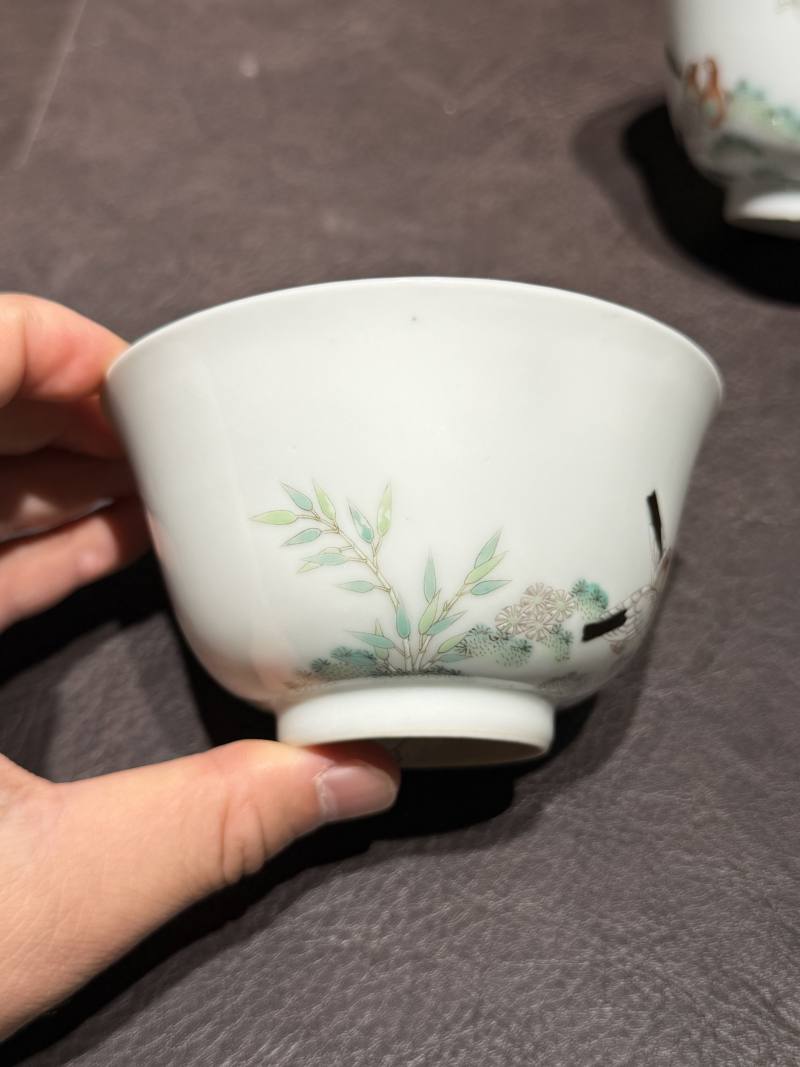 清道光 “宝善斋制”款粉鸟花鸟茶盅一对 - 图9