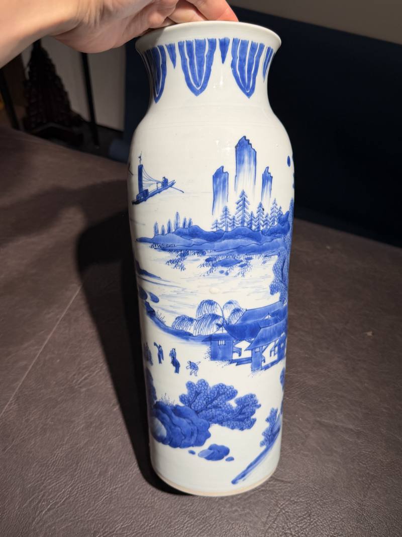 明崇祯 青花江西十景之“徐亭烟柳”图筒瓶 - 图10