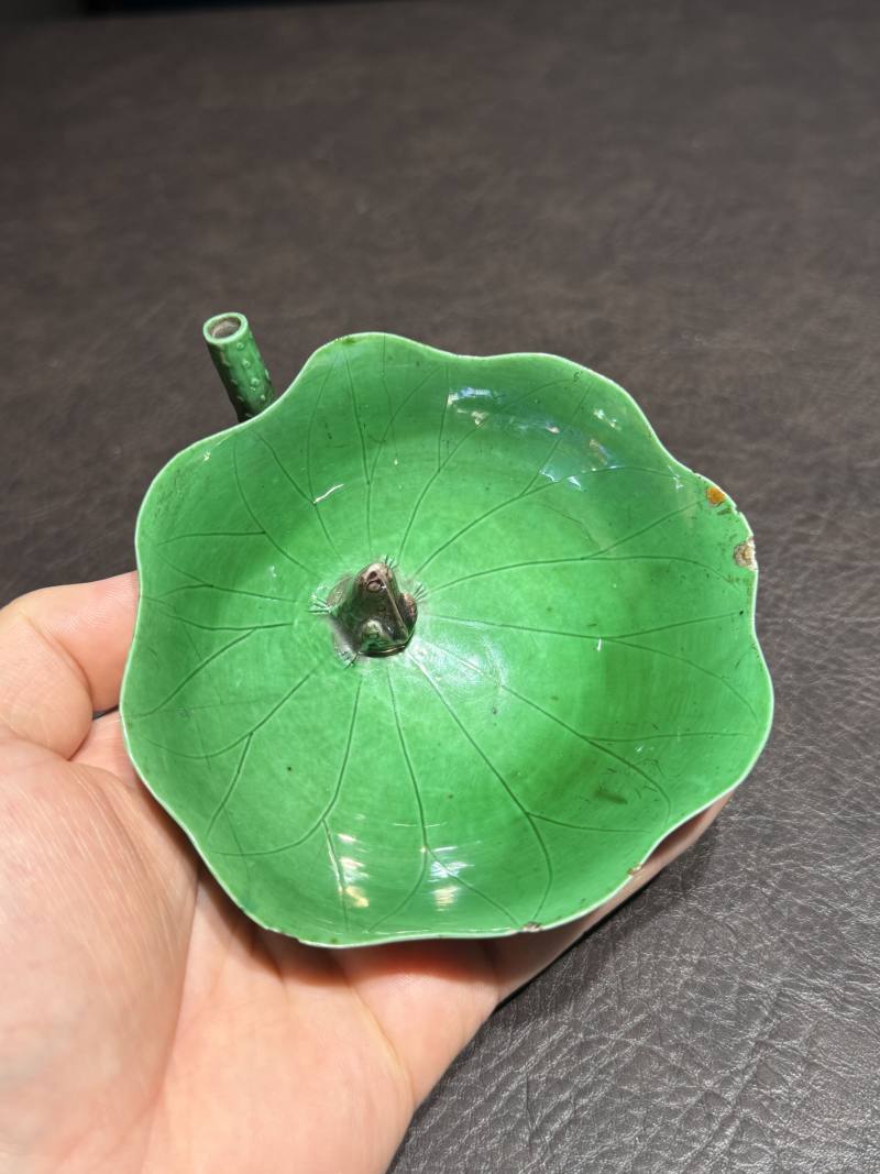 清康熙 绿釉荷叶秋操杯一对 - 图13