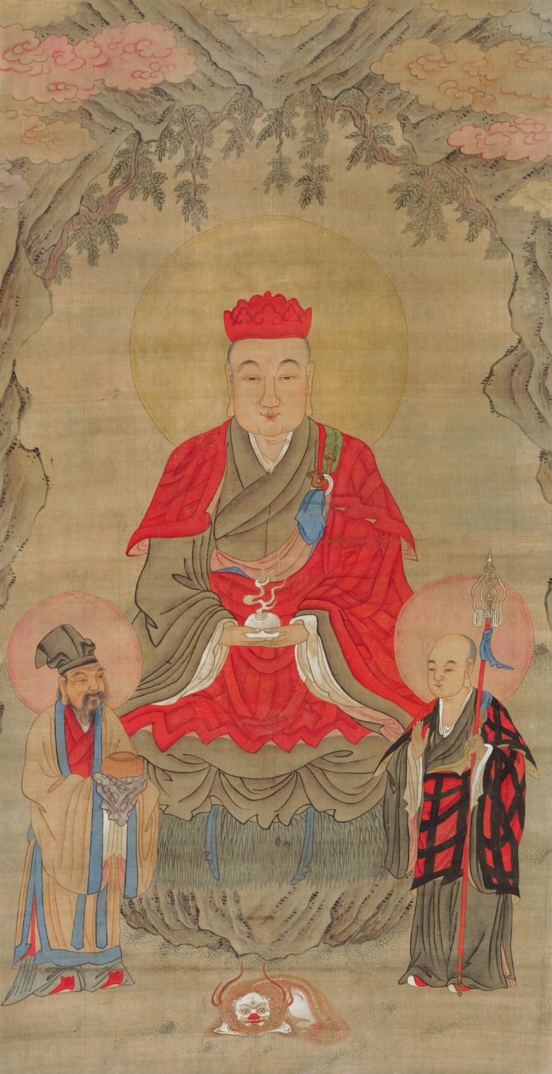 清·绢本 佚名 佛道画 立轴