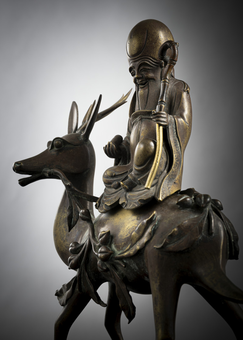 A well cast bronze censer of the Shoulao on a stag - 图5