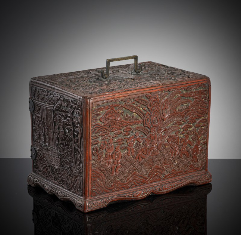 A miniature cinnbar lacquer cabinet with three drawers inside - 图4