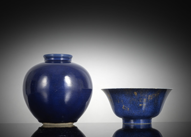 A bowl with gold painting and a 'sacrificial blue'-glazed porcelain vase - 图2